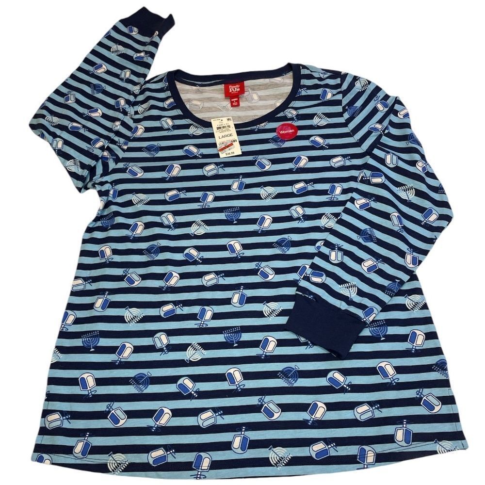 Family Pajamas Women's Matching Family Hanukkah Pajama Shirt Medieval Blue L